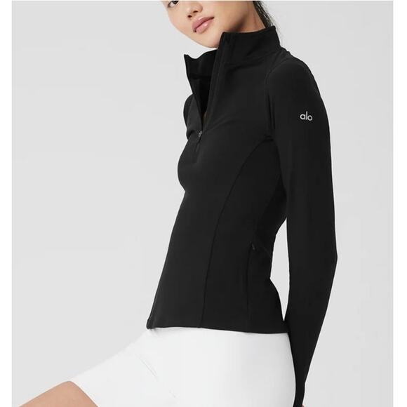 Alo Alosoft 1/2 Zip Rapid Long Sleeve Pullover Jacket Shirt Top Black Small - Picture 1 of 7